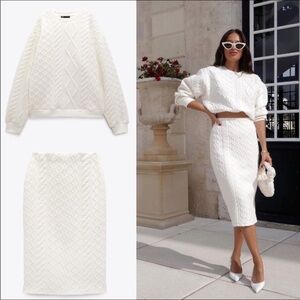Zara Midi Cream Pencil Skirt